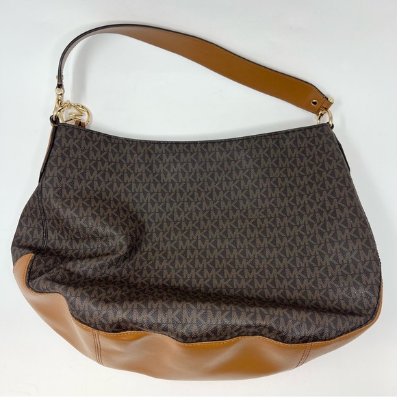 Michael Kors Brooke Signature Hobo Bag Signature Logo Pattern in Tan Black - Picture 7 of 14